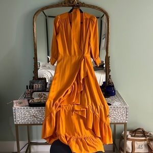 Wayf Orange Silk Occassion Dress
